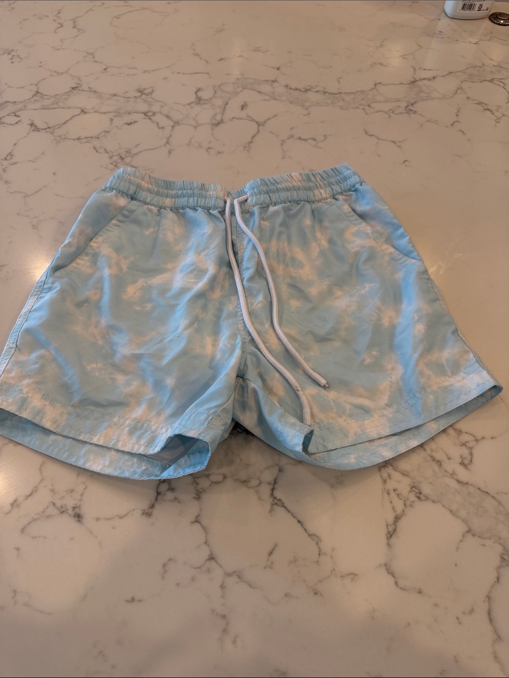 South Beach Light Blue Tie-Dye lined Swim trunks with Drawstring